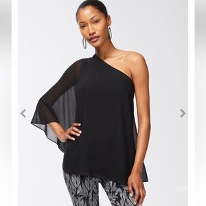 Chico’s Black One Shoulder Sheer Sleeve Occasion Top